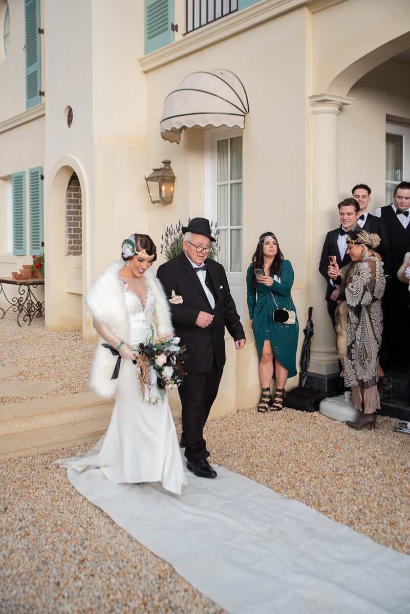 Bride walking down the aisle at Terre Rouge