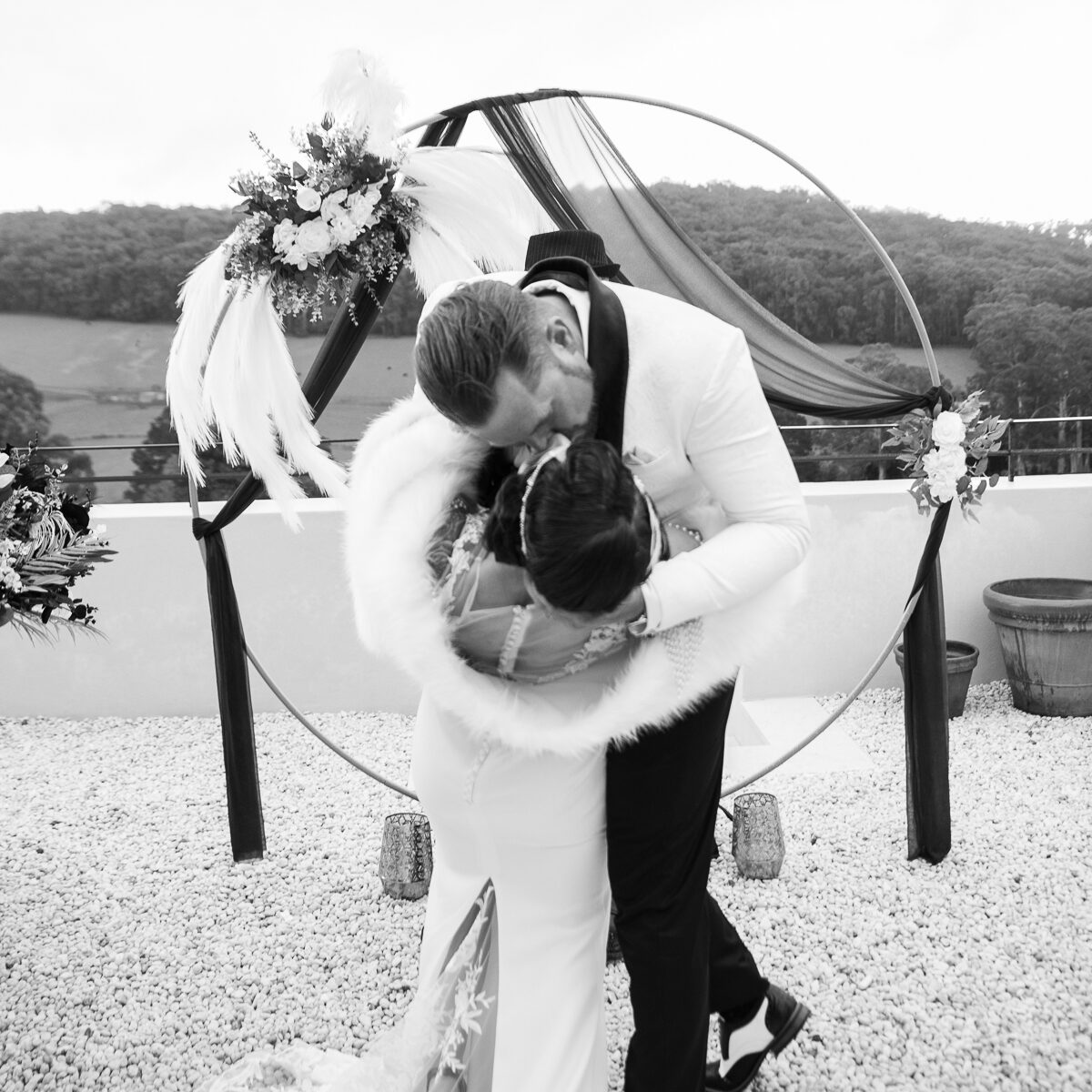 First kiss at the ceremony arbour