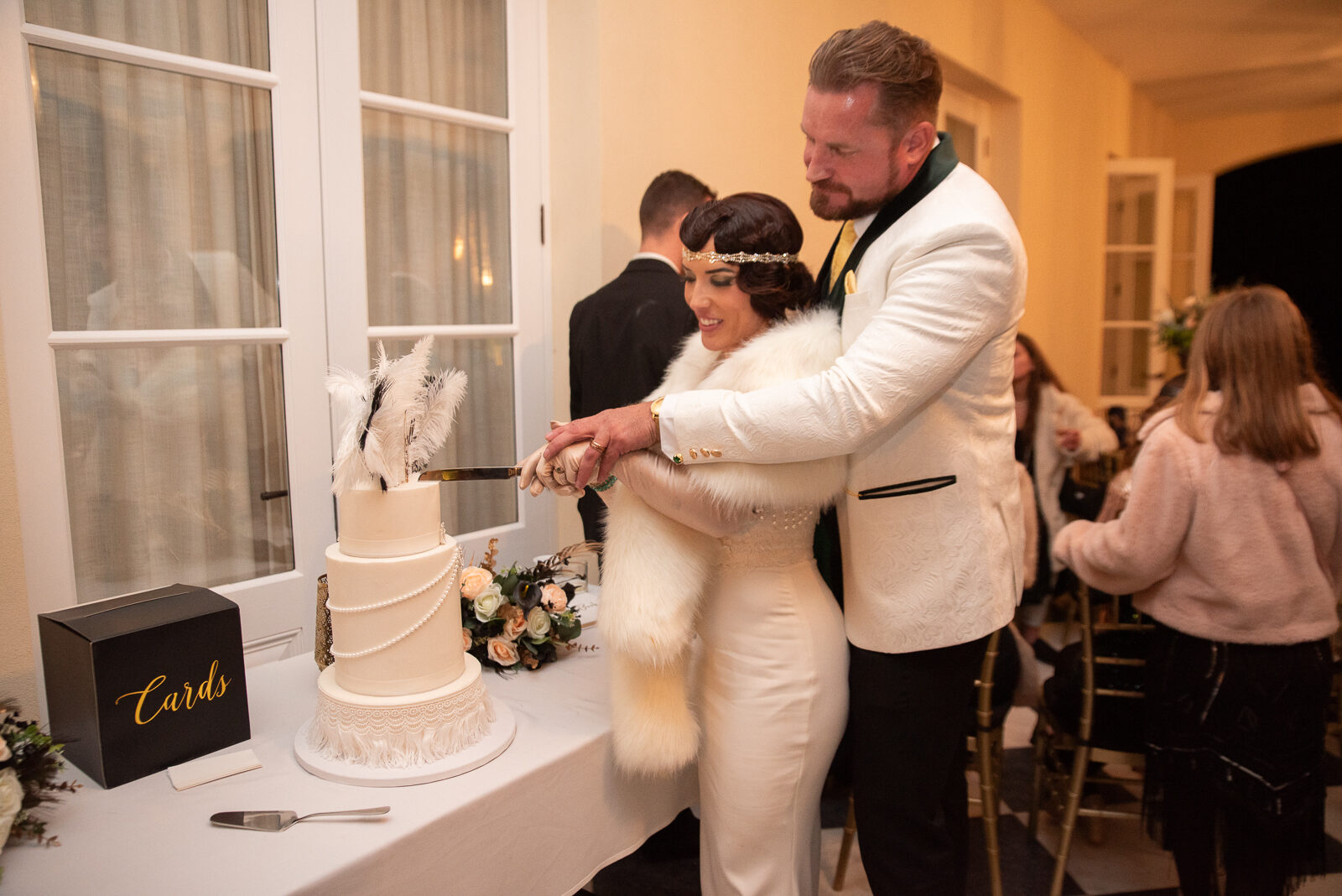 A wedding cake-cutting moment at Terre Rouge