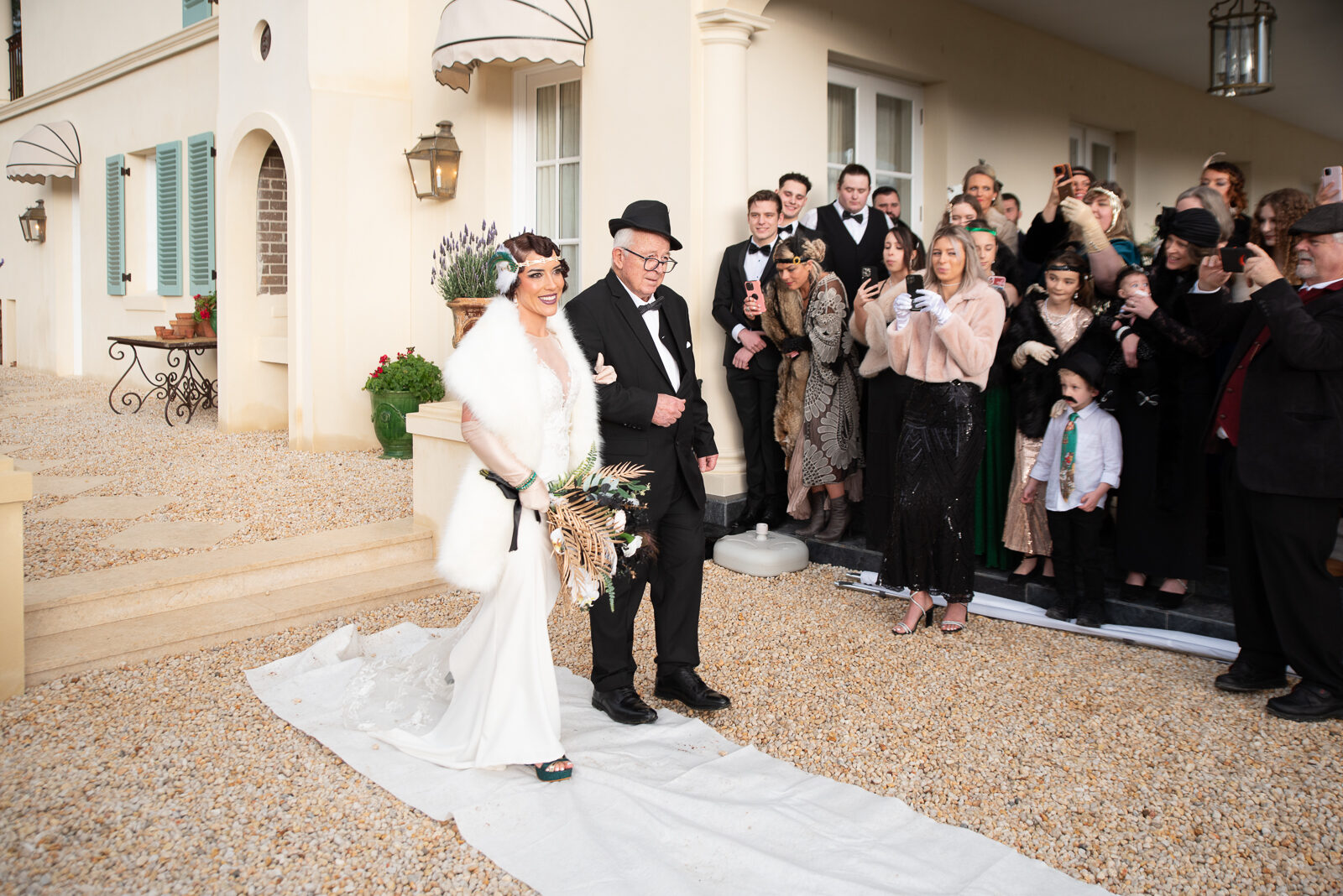 Bride processional past the manor